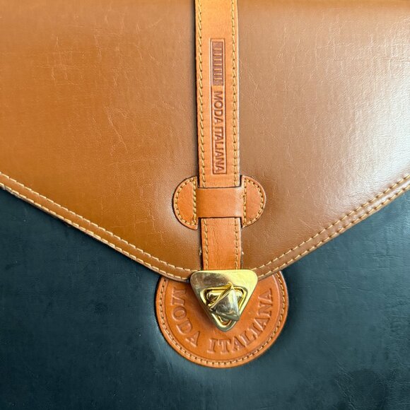 Moda Italiana Vintage Leather Briefcase Brown & Black Business Bag - Picture 2 of 8